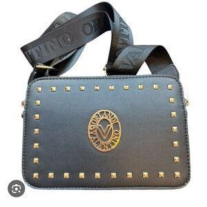 Valentino Orlandi Black Messenger Bag with Gold Studs